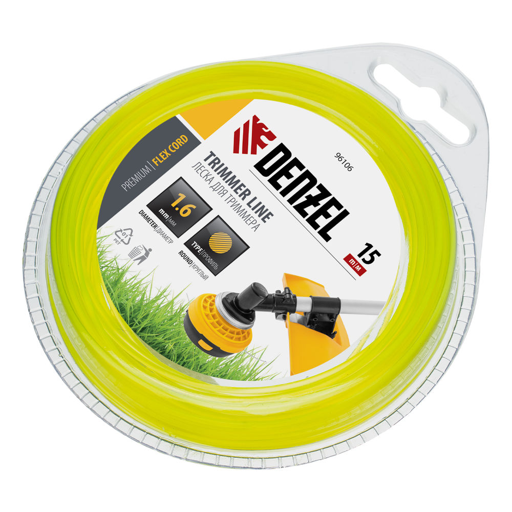 Леска для триммера, круглая 1.6 мм х 15 м, блистер Flex cord Denzel (96106)