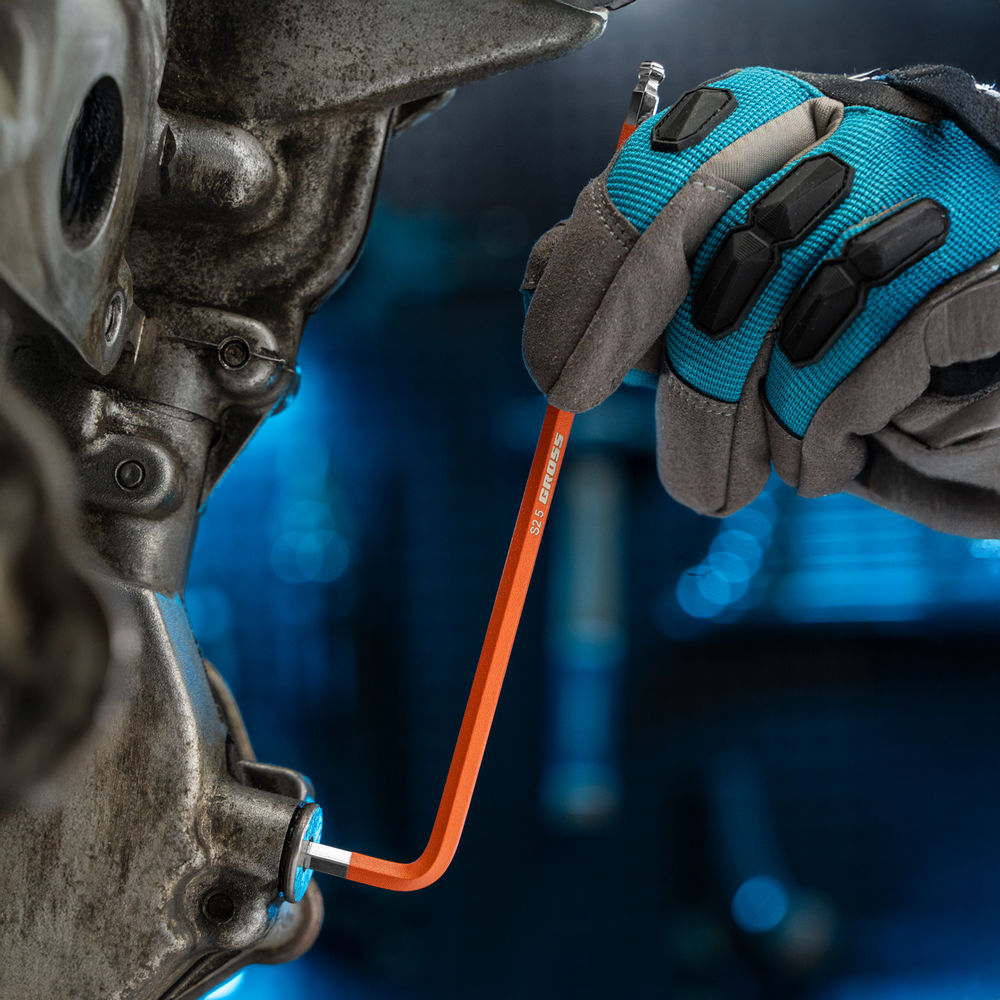 Набор ключей имбусовых HEX, 1.5-10 мм, S2, 9 шт, магнит, экстра-длинные с шаром, хром/краска Gross (16400)