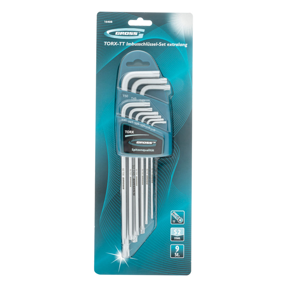 Набор ключей имбусовых Torx -TT, 9 шт: T10-T50, экстра-длинные, S2, сатинированные Gross (16408)