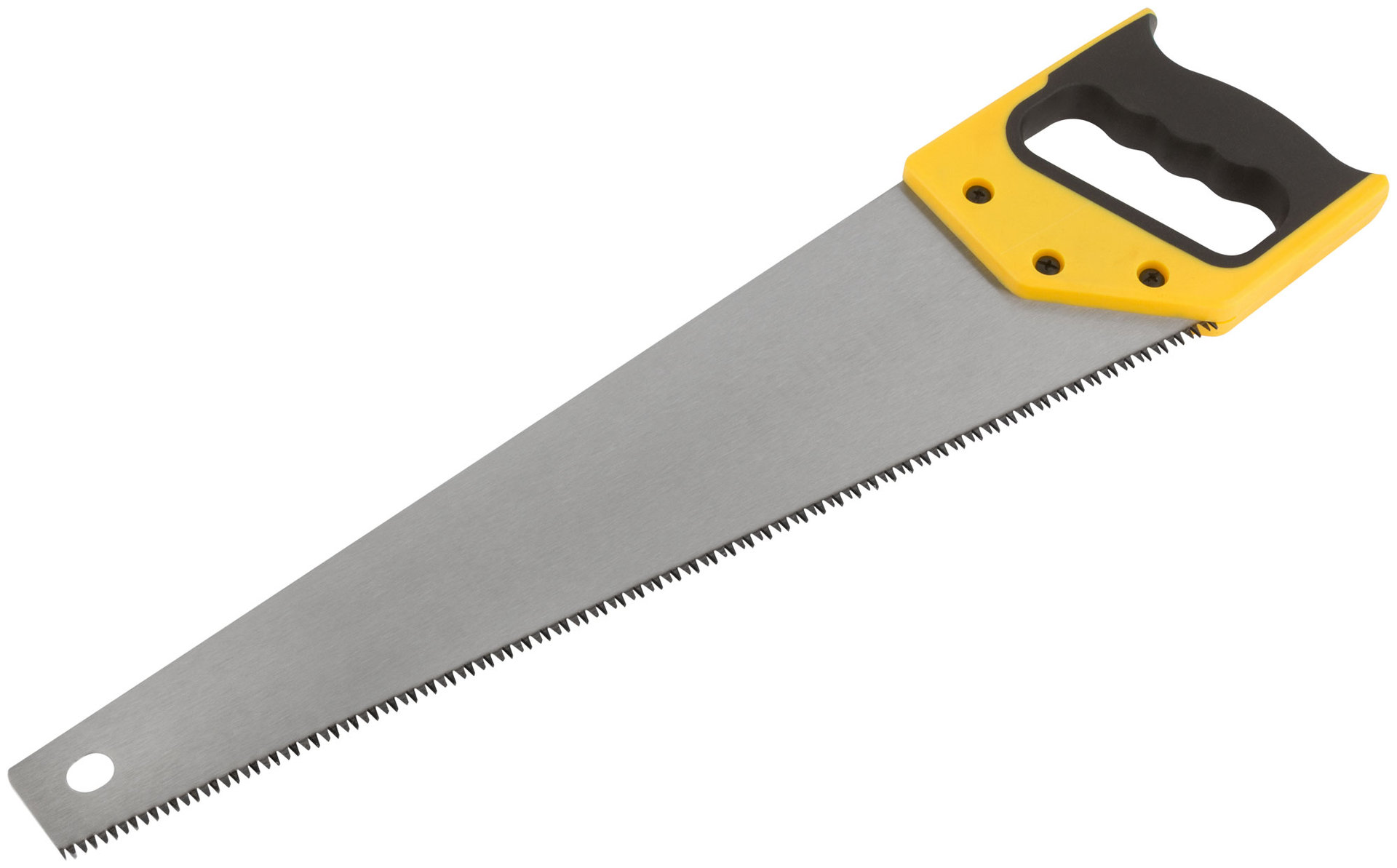 Ножовка по дереву, средний каленый зуб 7 ТPI, 3D заточка, пласт.прорезиненная ручка, Профи 450 мм (40445)