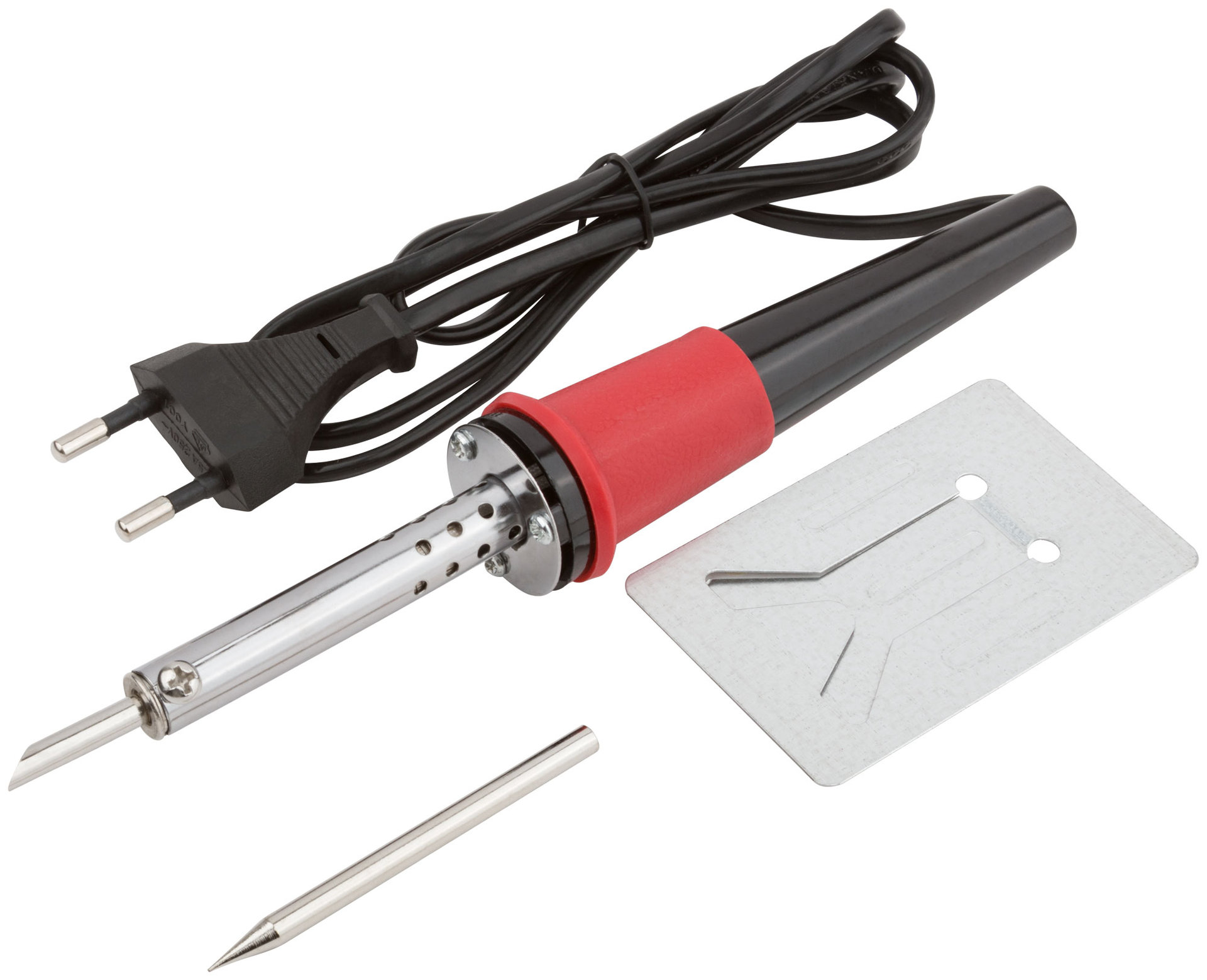 Паяльник 220 В, пластиковая ручка, доп-но подставка для паяльника и два сменных жала, D=4,8 мм, 40 Вт (60481)