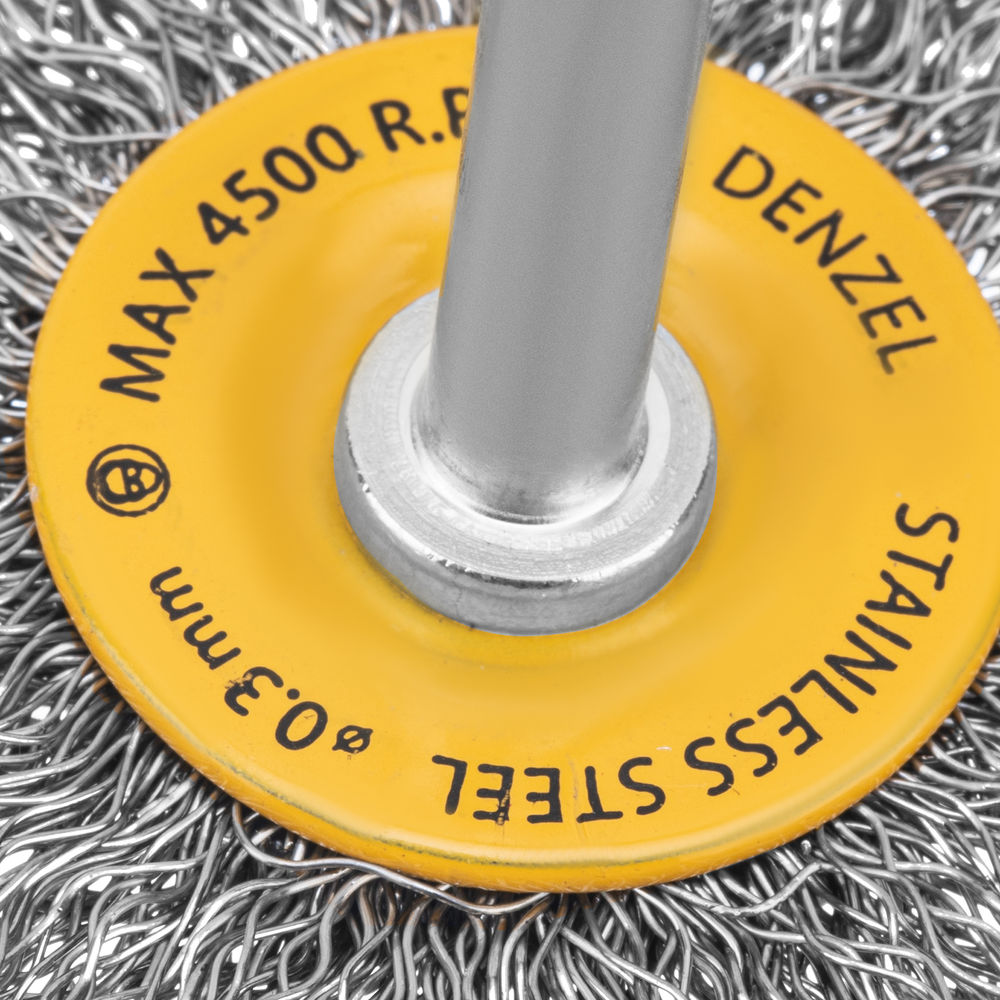 Щетка для дрели, 50 мм, Плоская, со шпилькой, нержавеющая витая проволока Denzel (744623)