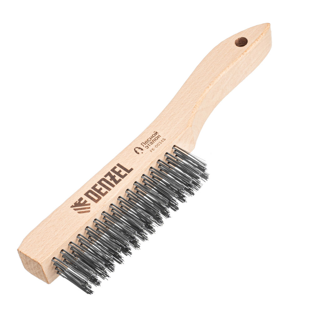 Щетка зачистная 4-х рядная, прямая проволока из нержавеющей стали с деревянной ручкой, EFP// Denzel (74844)