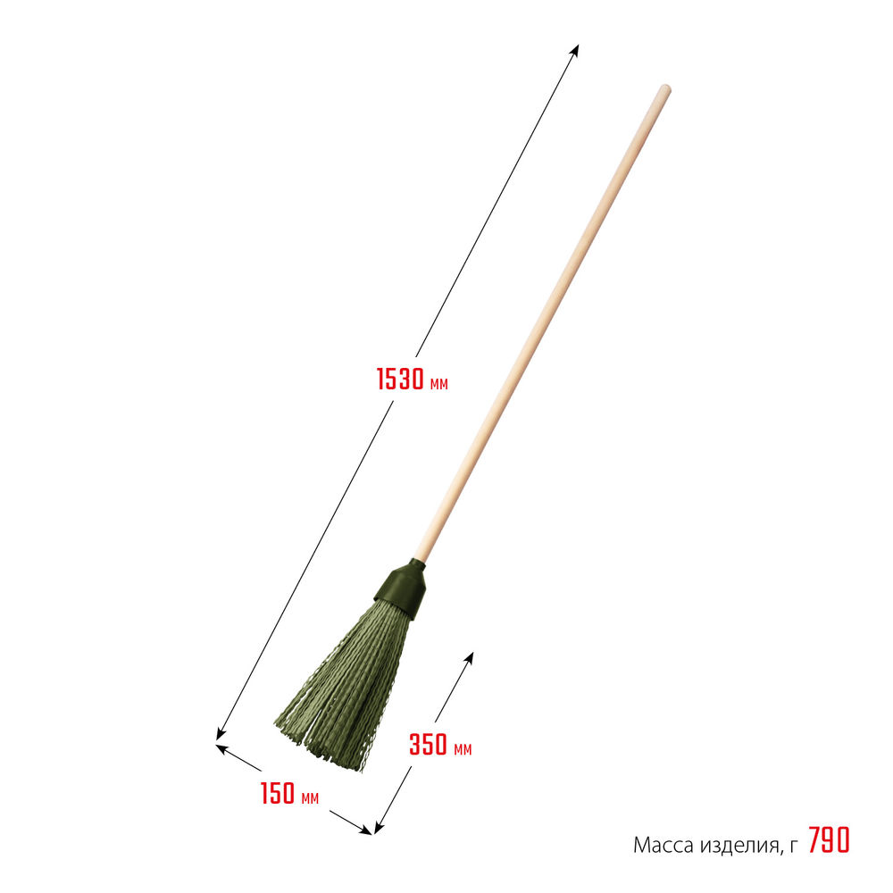 Пластиковая метла круглая на деревянном черенке 350 х 150 мм полипропилен коническое резьбовое соединение СИБИН 39225-1
