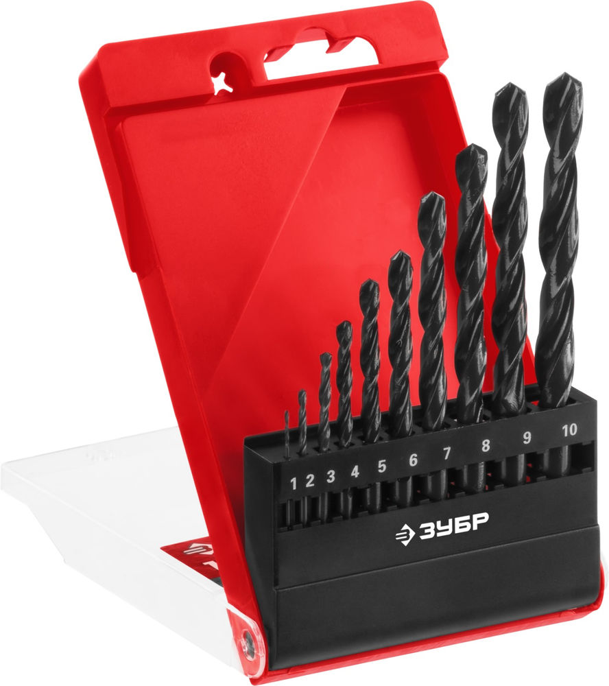 Набор сверл по металлу 10 шт, 1–10 мм, сталь Р4М2, класс В ЗУБР 29605-H10
