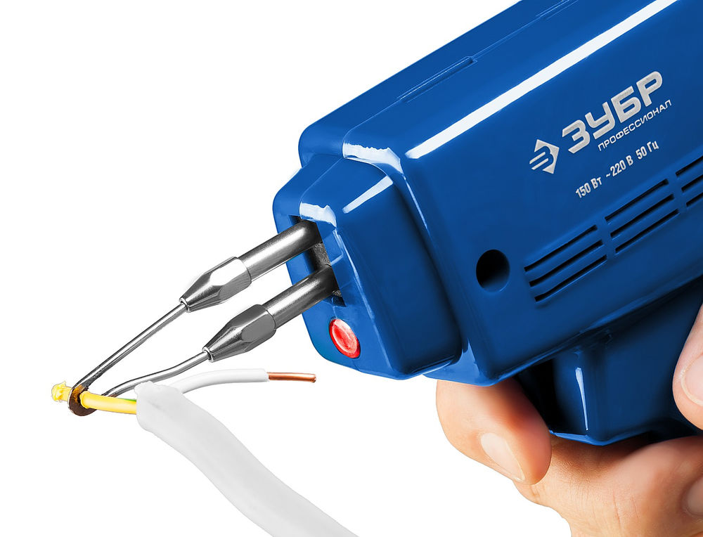 Паяльник импульсный 150 Вт, в наборе: нагрев 6 сек., канифоль, припой, 2 сменных жала ЗУБР Профессионал 55412-H4_z01