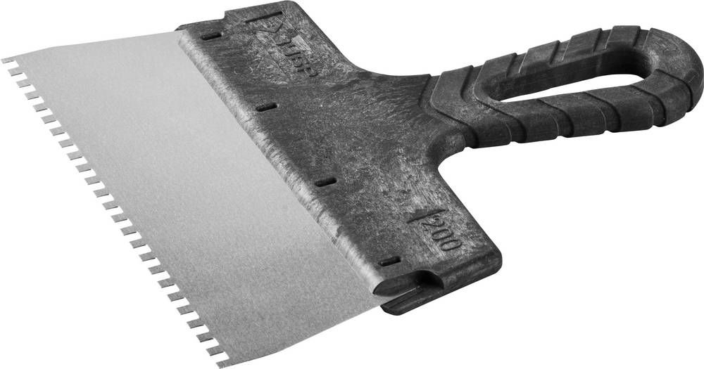 Шпатель фасадный нержавеющий 200 мм зуб 4?4 мм пластиковая ручка ЗУБР 10078-20-04