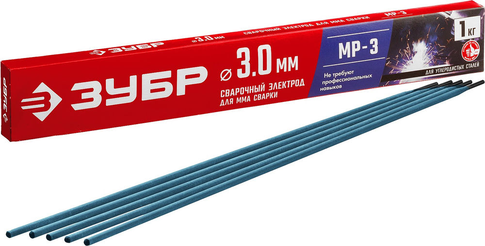 Электрод сварочный МР-3 рутиловый D 3.0 x 350 мм, 1 кг в коробке ЗУБР 40011-3.0