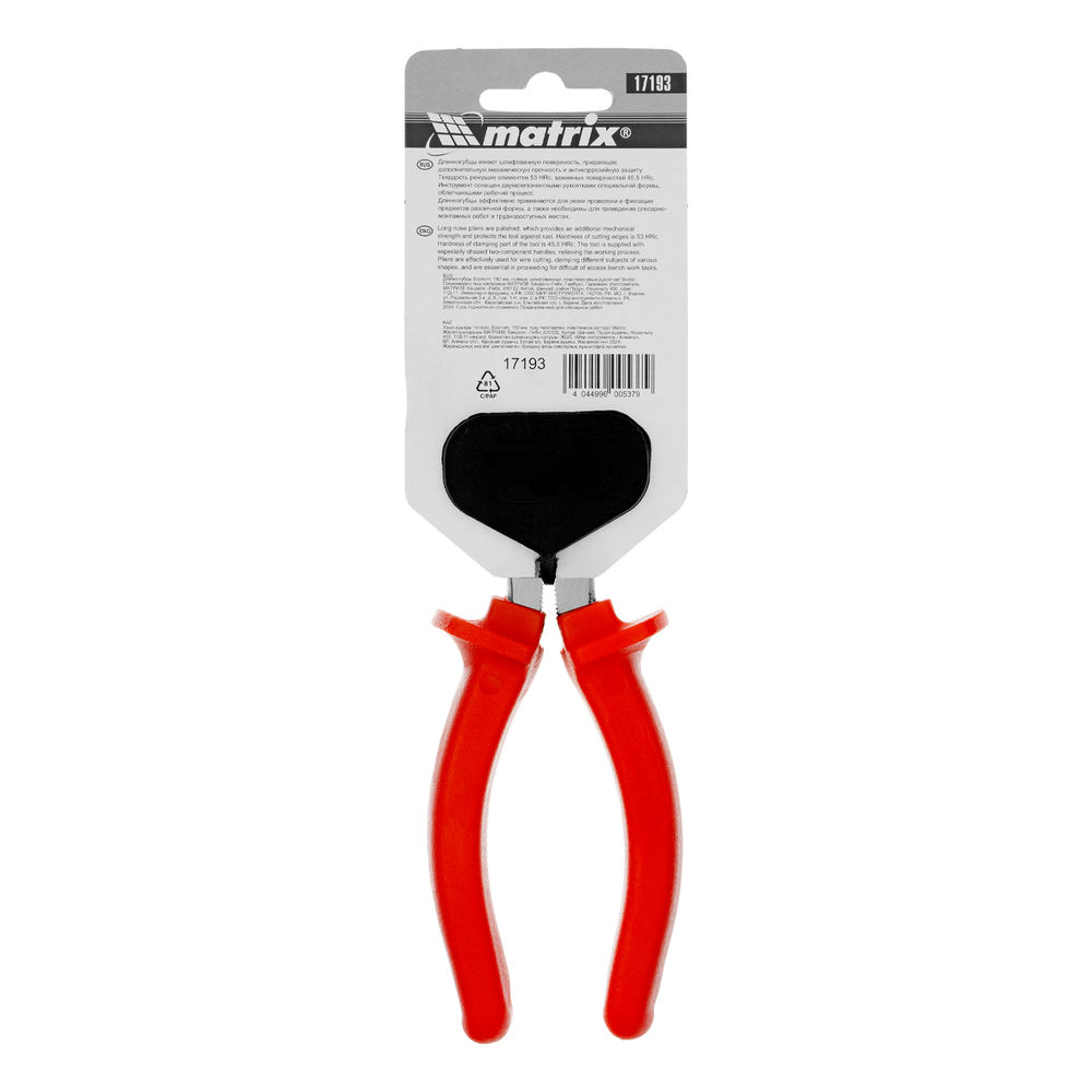 Длинногубцы прямые Econom, 180 мм, шлифованные, пластмассовые рукоятки Matrix (17193)