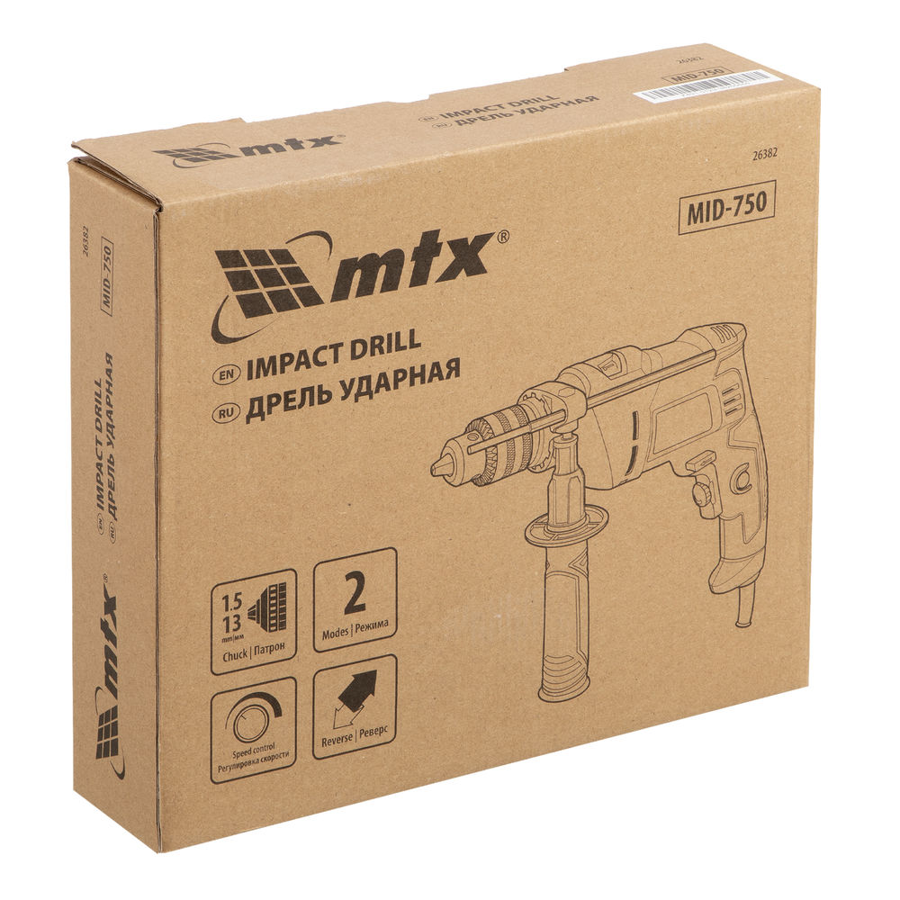 Дрель ударная MID-750, 750 Вт, 0-3000 об/мин, 0-48000 уд/мин MTX (26382)