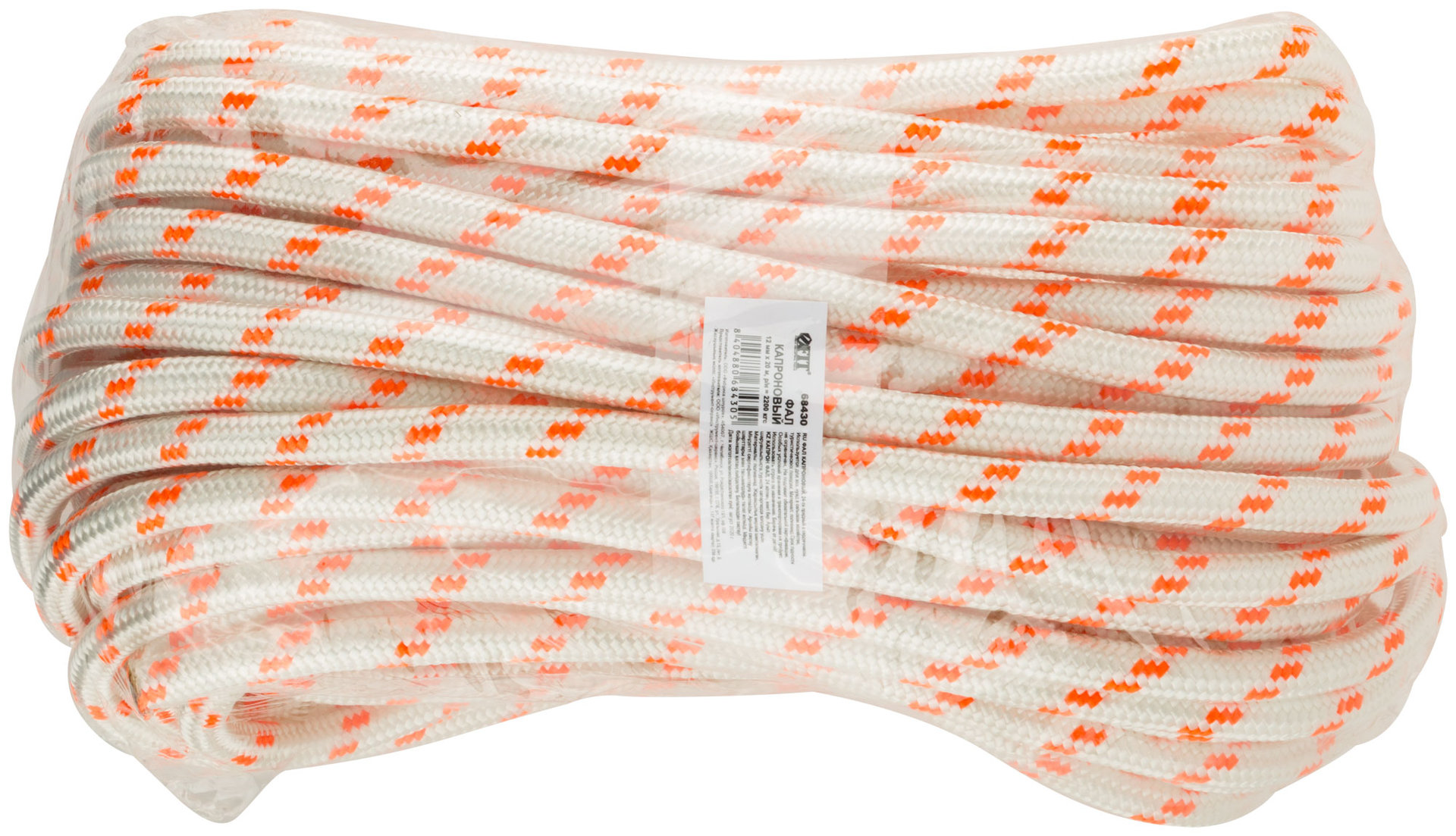 Фал капроновый плетеный 24-х прядный с сердечником 12 мм х 20 м, р/н= 2100 кгс (68430)