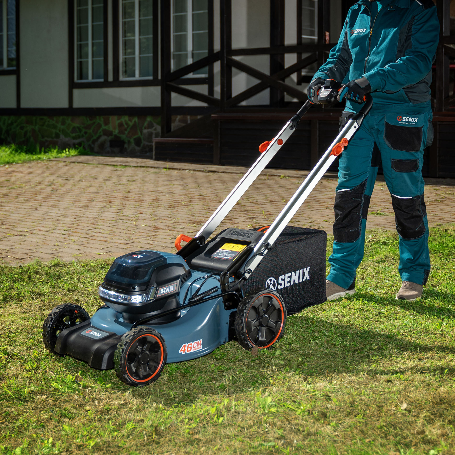 Газонокосилка самоходная аккумуляторная, 46 см, 4 аккумулятора 5.0Ач, двухпортовое ЗУ 2X2 40В