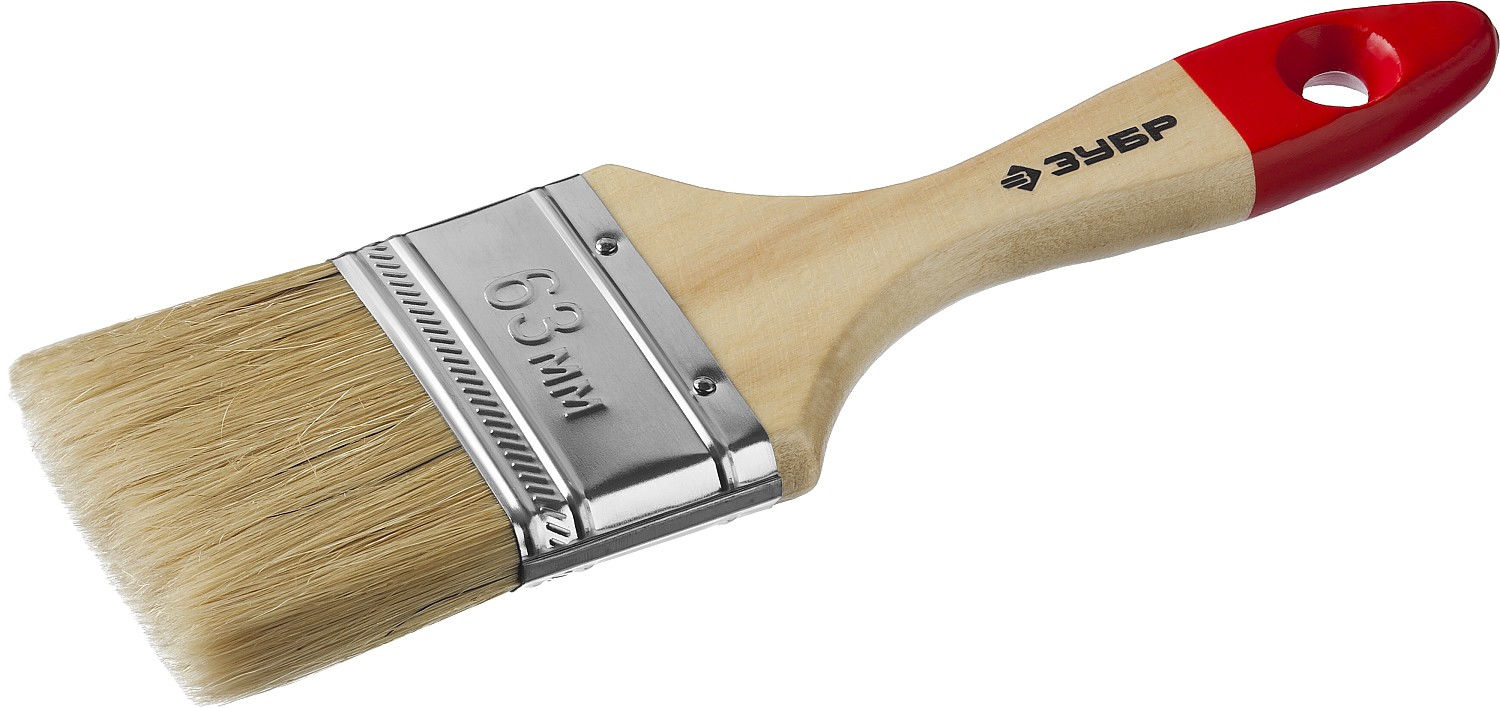 Кисть плоская 63 мм, 2.5, светлая натуральная щетина, деревянная ручка, все виды ЛКМ ЗУБР УНИВЕРСАЛ 4-01003-063