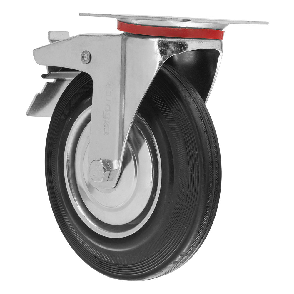 Колесо поворотное с тормозом D 125 мм, крепление платформенное Сибртех (68722)