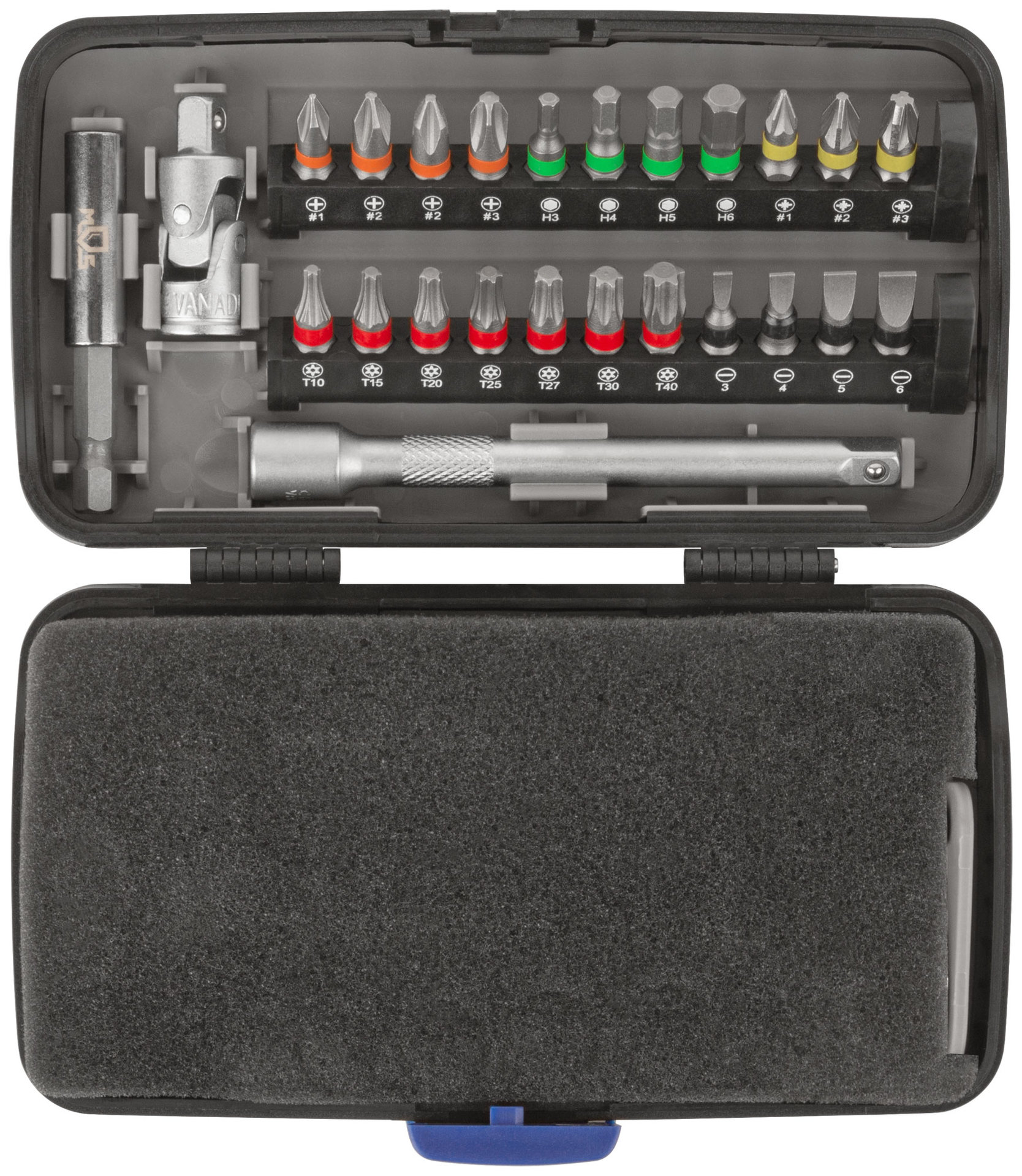 Мини-набор инструмента (биты, головки, вороток, удлинитель), 38 шт., пластиковый кейс (65000М)