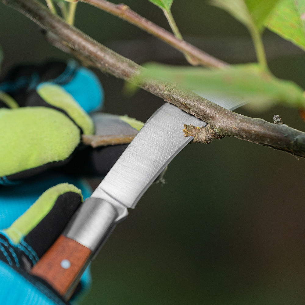 Нож садовый складной, изогнутое лезвие, 170 мм, деревянная рукоятка, Palisad (79001)