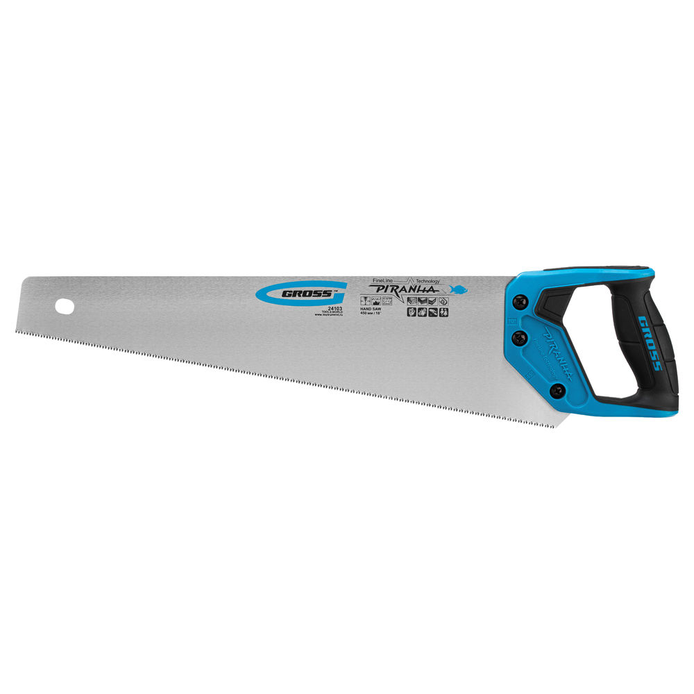 Ножовка по дереву Piranha, 450 мм, 11-12 TPI, зуб-3D, каленый зуб, двухкомпонентная рукоятка Gross