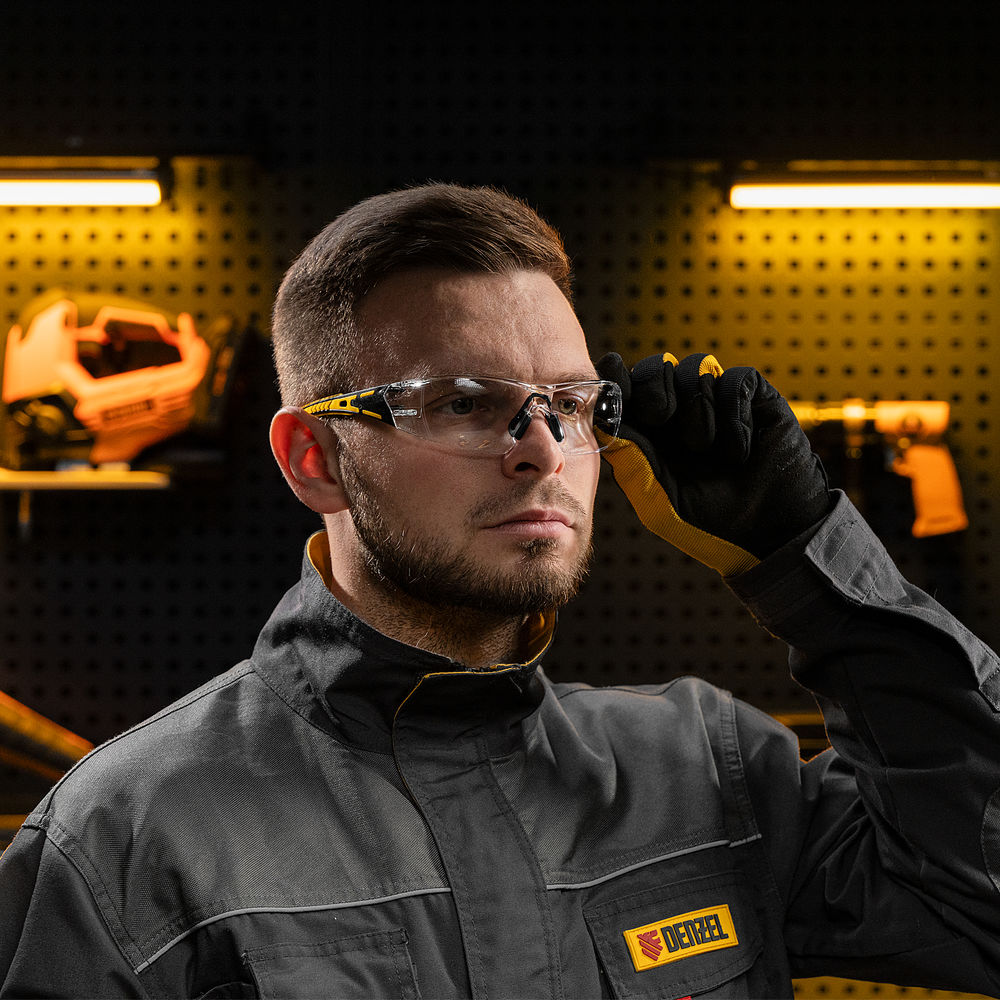 Очки защитные открытые, поликарбонатные, прозрачная линза, 2х комп.дужки Denzel (89191)