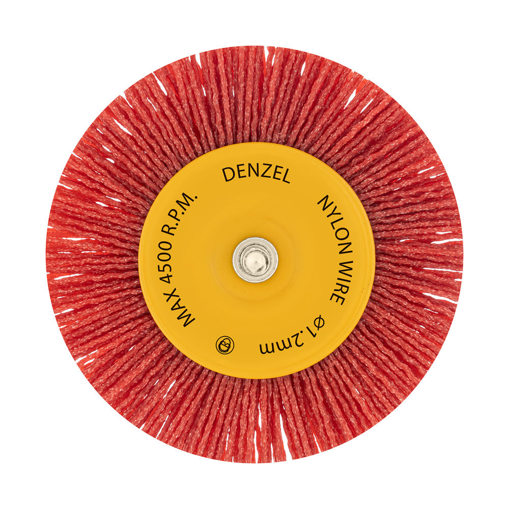 Щетка для дрели, 100 мм, Плоская, со шпилькой, нейлоновая щетина Denzel (74434)