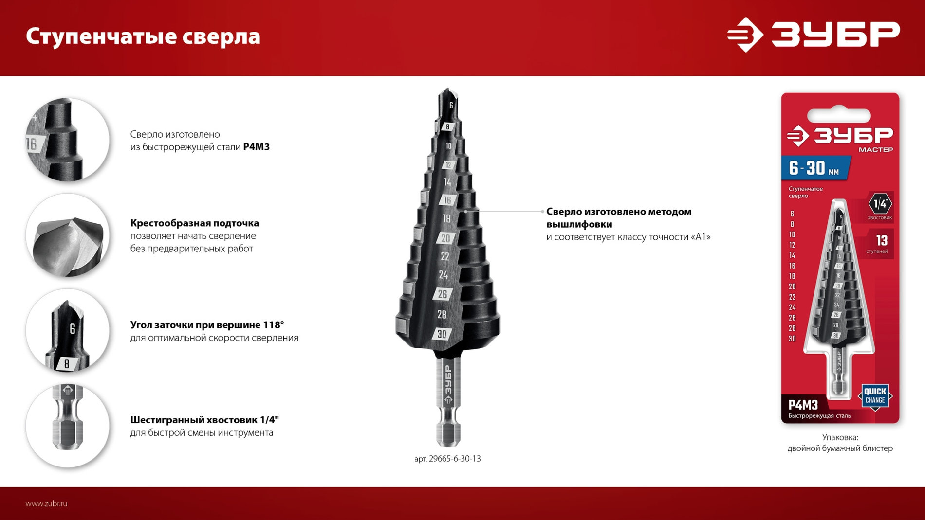 ЗУБР 4-12мм, 9 ступеней, сверло ступенчатое (29665-4-12-9_z01)