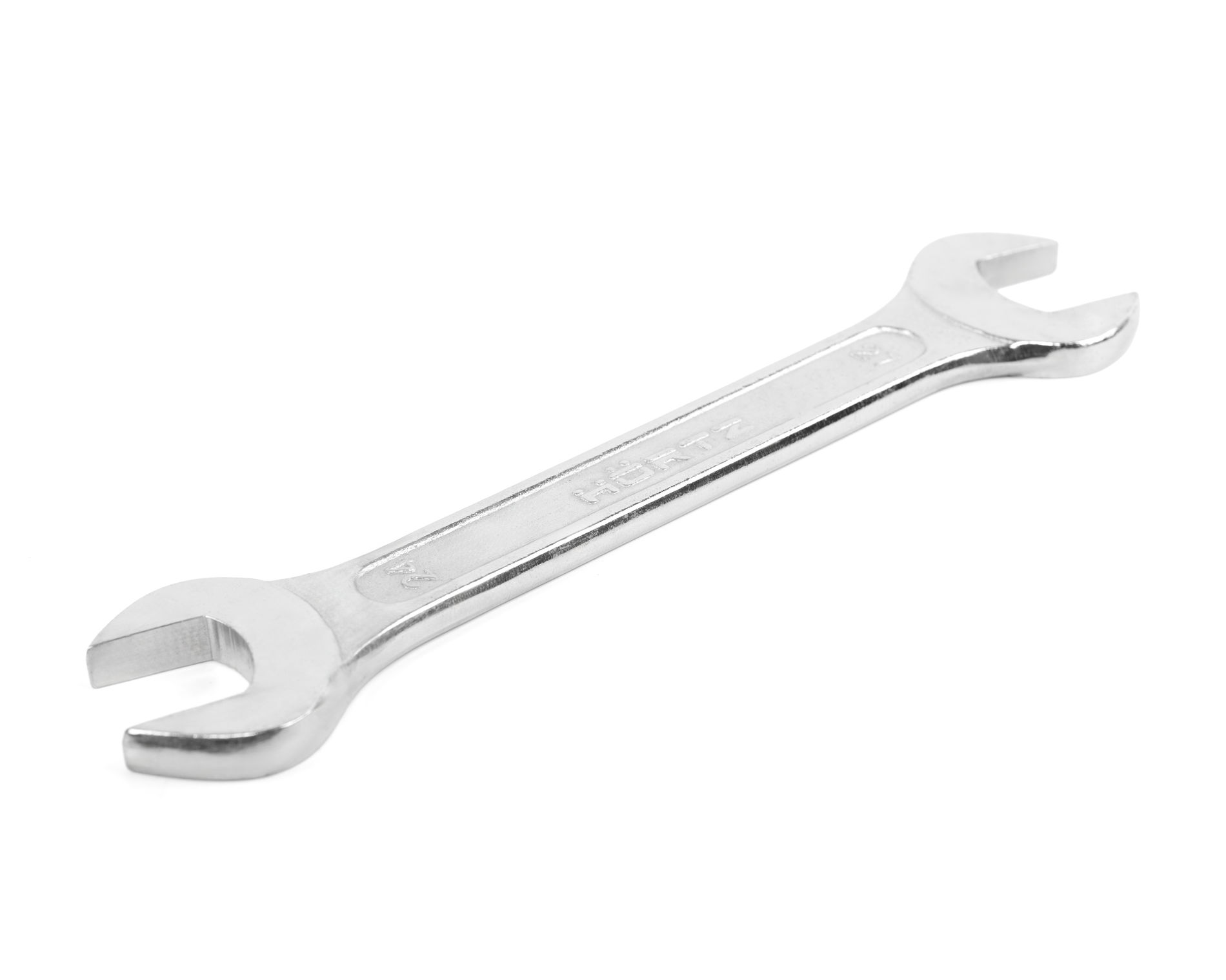 ключ гаечный рожковый двусторонний 24x27 хромированный на подвесе HORTZ