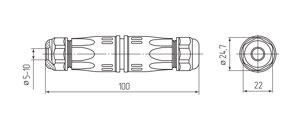 Коннектор кабельный I-образный FFC-25/RJ45-IP68 (Fortisflex) (101766)