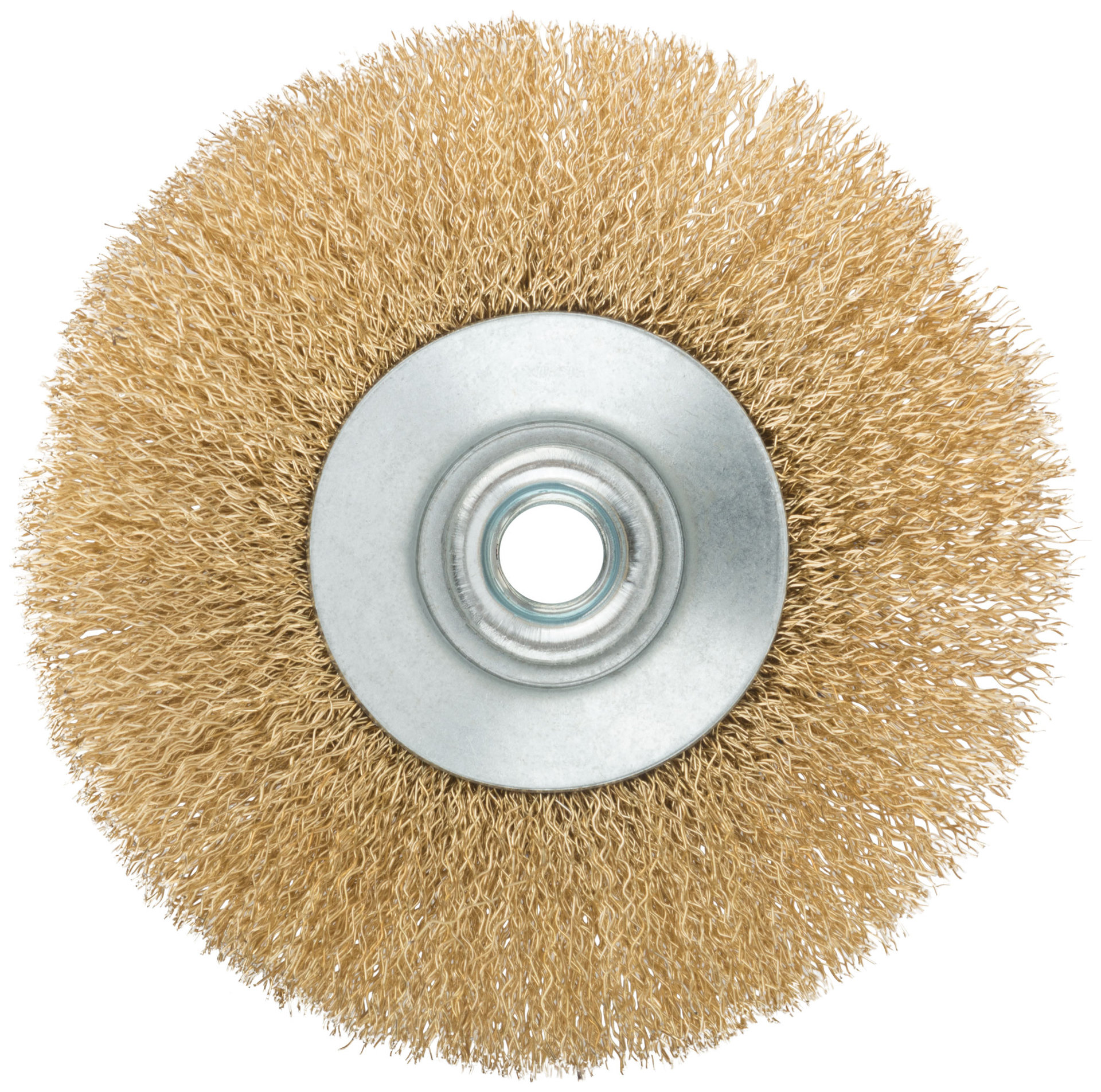 Корщетка, тип колесо с наклоном, гайка М14, стальная волнистая латунированная проволока 125 мм (38928М)