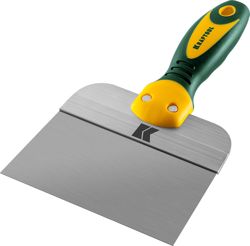 Фасадный шпатель 150 мм, широкое полотно, алюминиевая направляющая, двухкомпонентная ручка, нержавеющий KRAFTOOL 10036-150