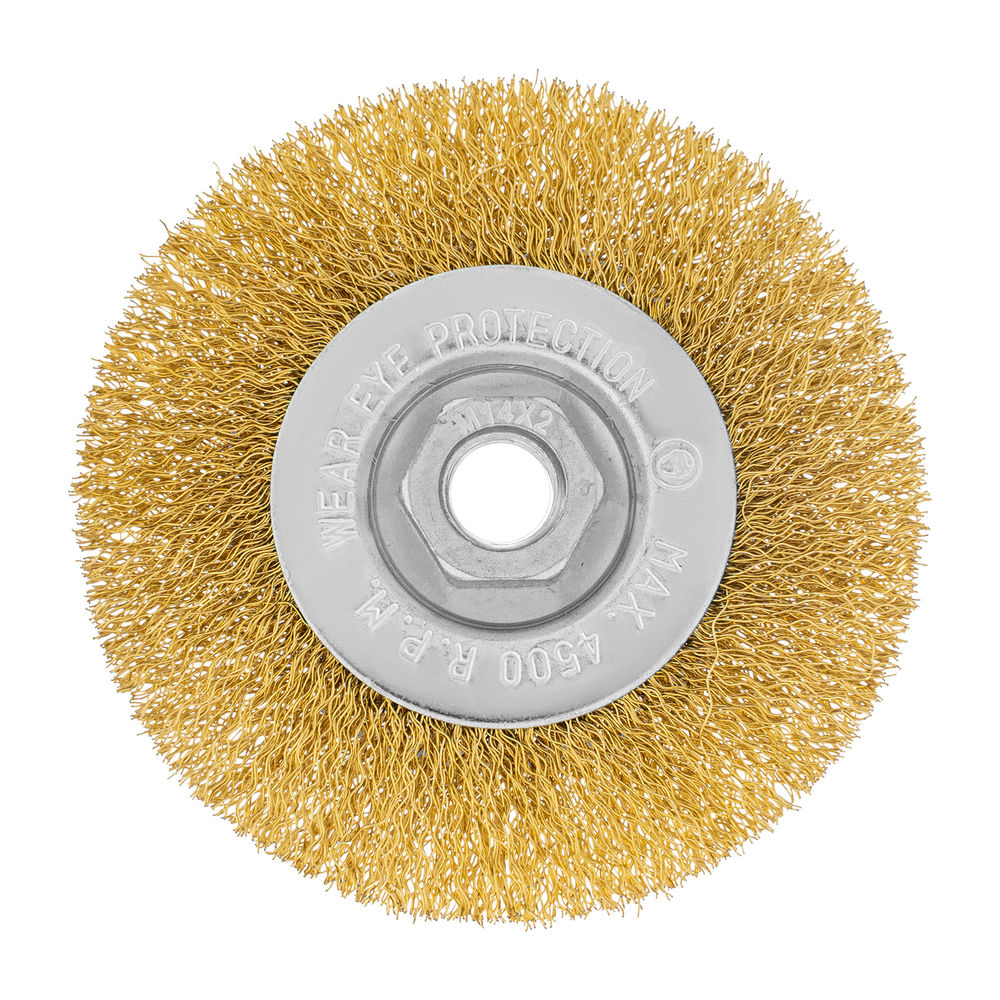 Щетка для УШМ, 100 мм, М14, плоская, латунированная витая проволока Matrix (74650)