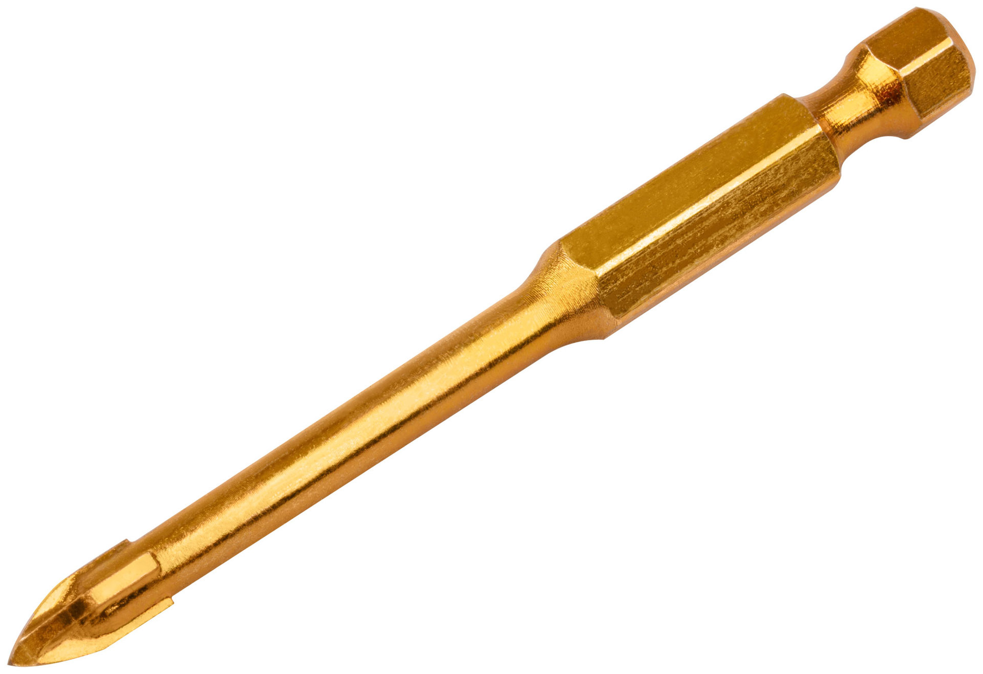 Сверло по кафелю, 4 режущие кромки, титановое покрытие, U-хвостовик под биту 5х71 мм (35475)