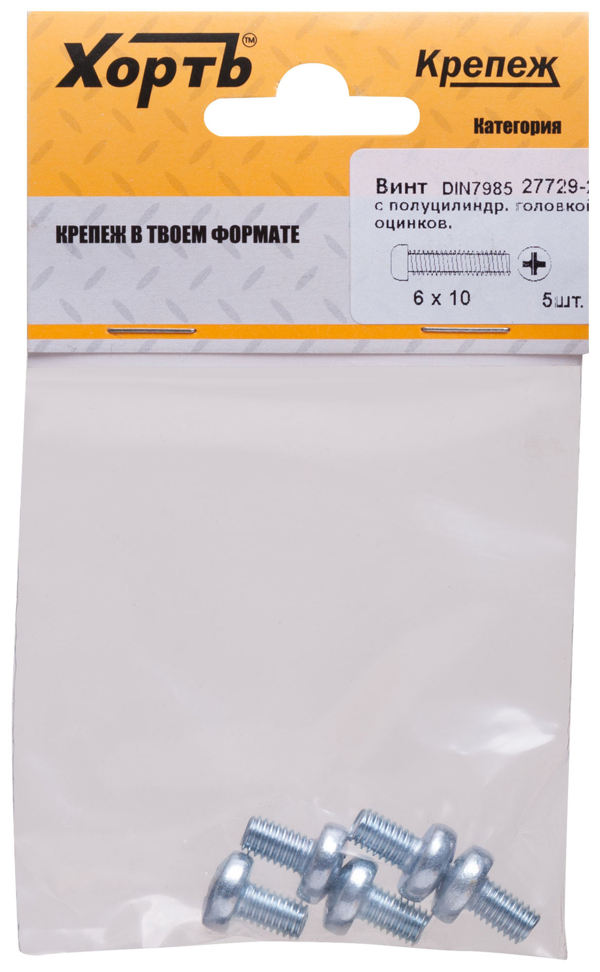 Винт с полуцилиндрич. головкой с полной резьбой оцинков. DIN 7985 6х10 5 шт.(фасовка) (27729-2)