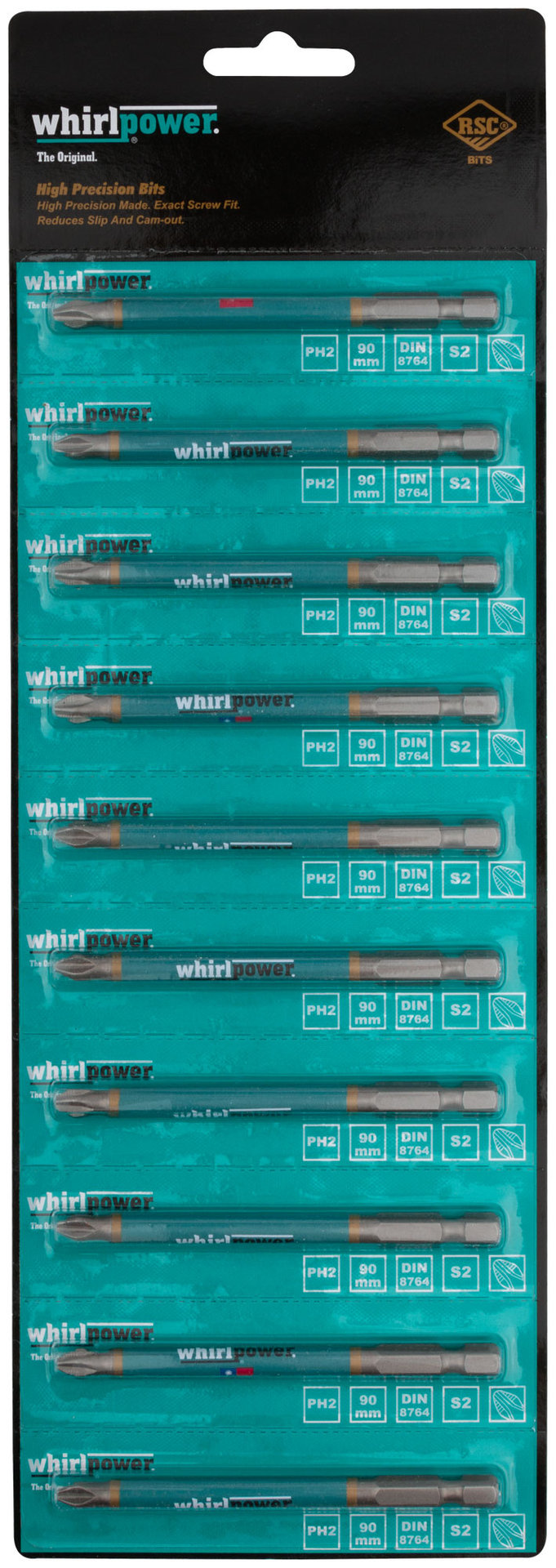 Биты WP, сталь S2, с насечкой, Профи, 90 мм PH2, 10 шт. (57580)