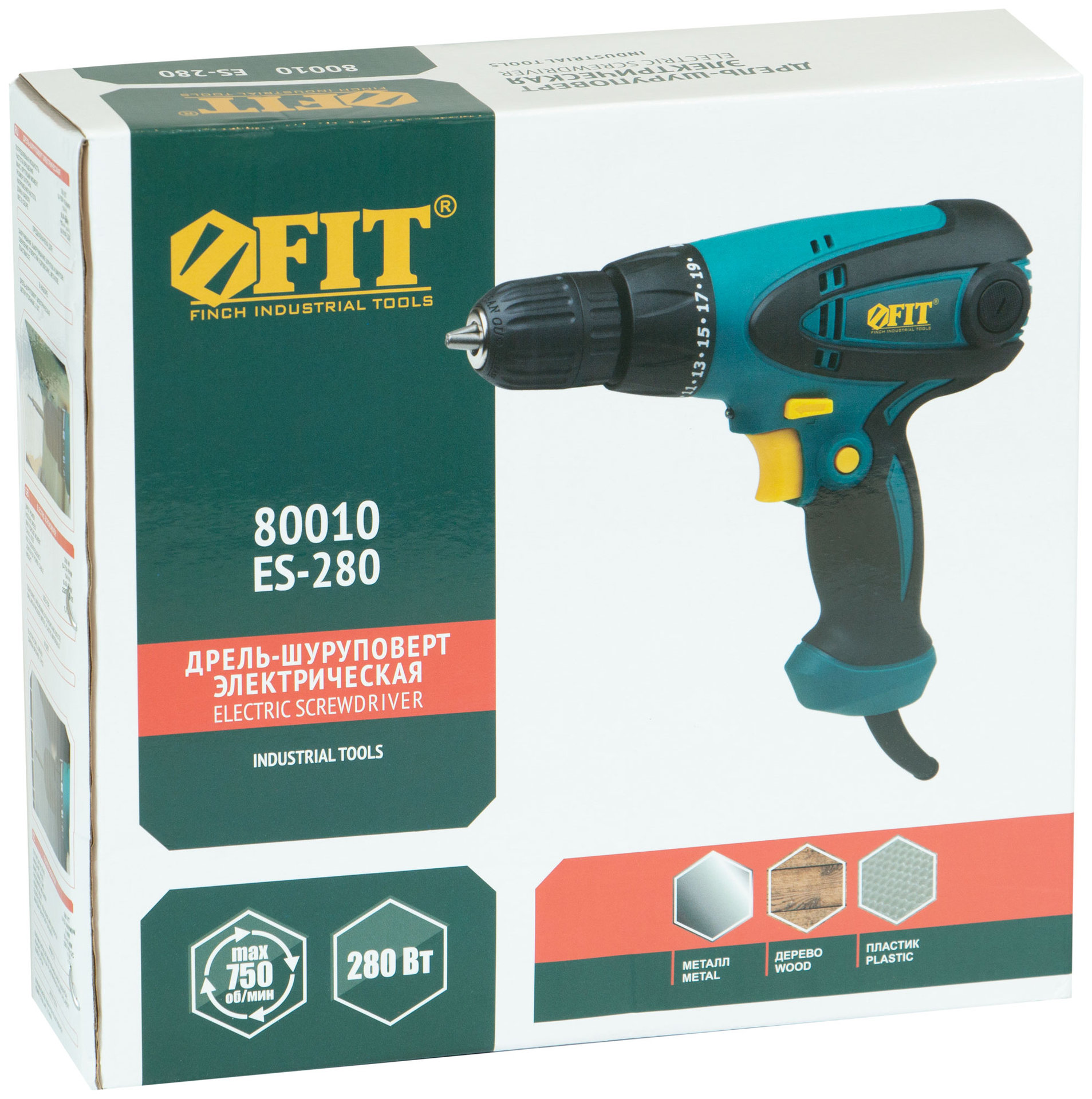 Дрель-Шуруповерт эл. 280 Вт; 0-750 об/мин; БзП 10 мм; рез. накл.; 14 Нм; 20+1; БС щеток; 1,3 кг; коробка (80010)