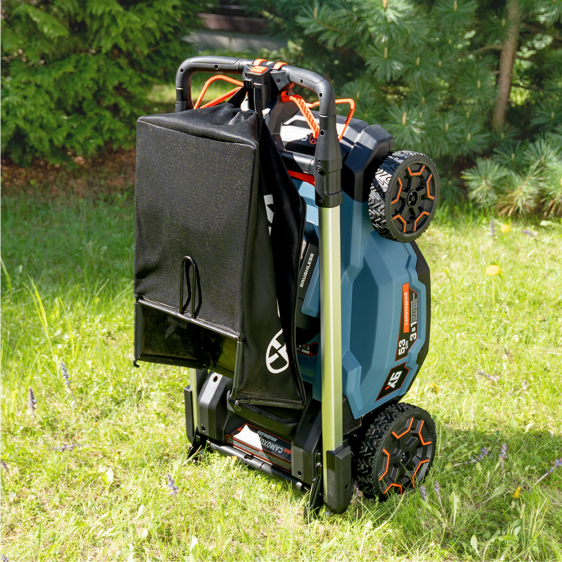 Газонокосилка самоходная аккумуляторная, серия X6, 60В, 3-в-1, 53 см., 1 аккумулятор 4Ач, ЗУ
