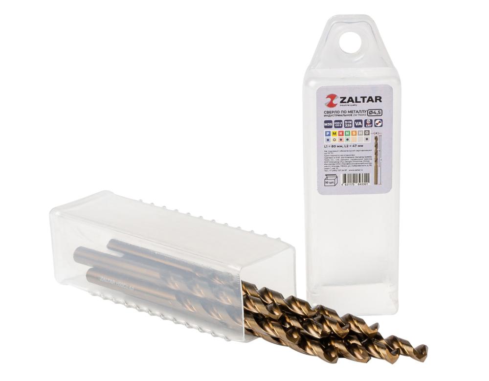 Комплект свёрл по металлу индустриальных, 10 шт, DIN 338, HSS-E Co5, Тип VA, 5xD, O4.50 мм (ZA-74045-S10)