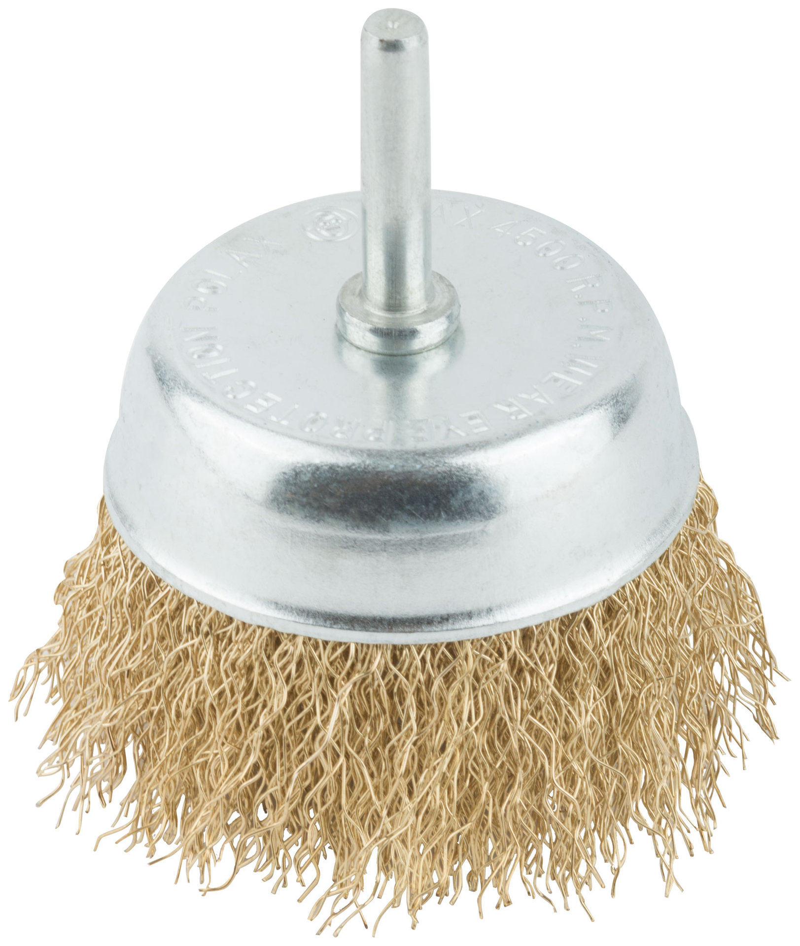 Корщетка, тип чашка, со штифтом, стальная латунированная волнистая проволока 75 мм (38488М)