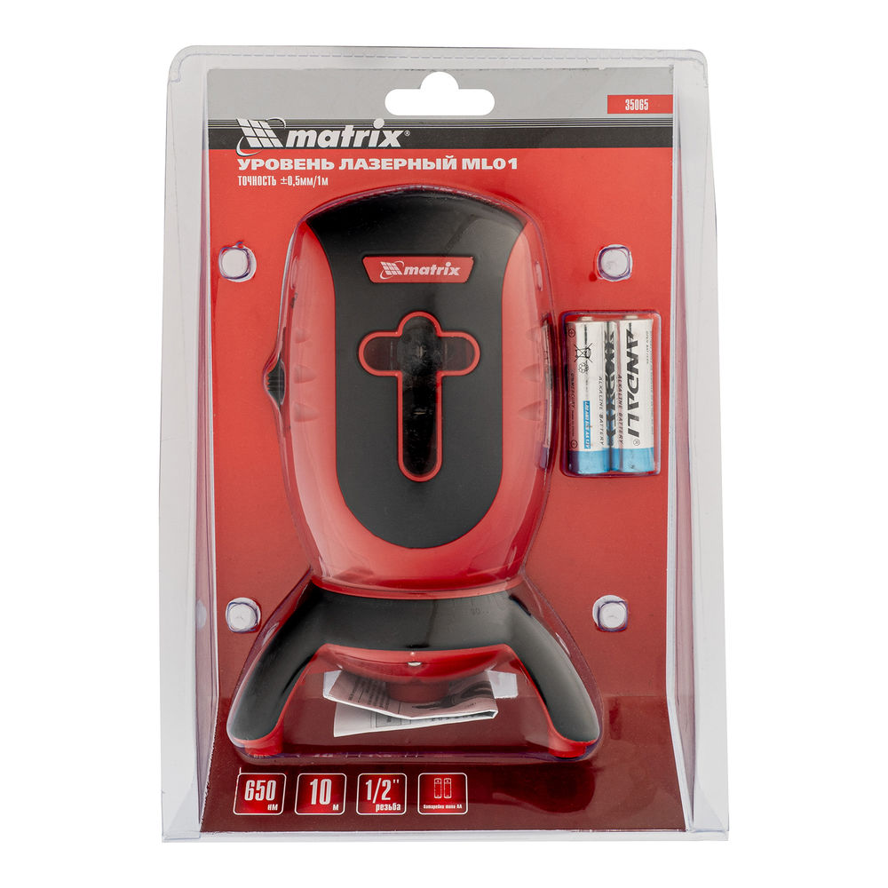 Лазерный уровень ML01T, дальность 10 м, точность ± 0,5 мм, / 1 м, длина волны 650 нм, проекция 1 вертикальная 1 горизонтальная плоскость, резьба под штатив 5/8 Matrix (35065)