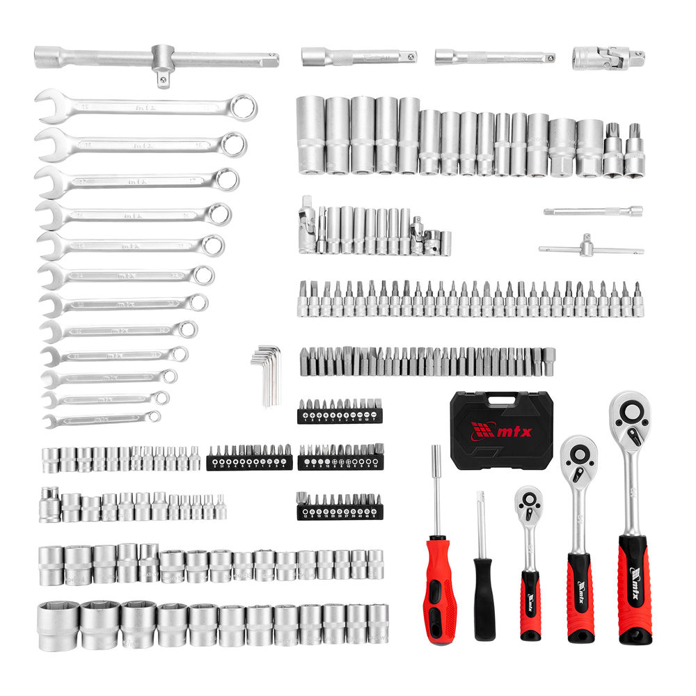 Набор инструментов, 1/2, 3/8, 1/4, пластиковый кейс 215 предметов MTX