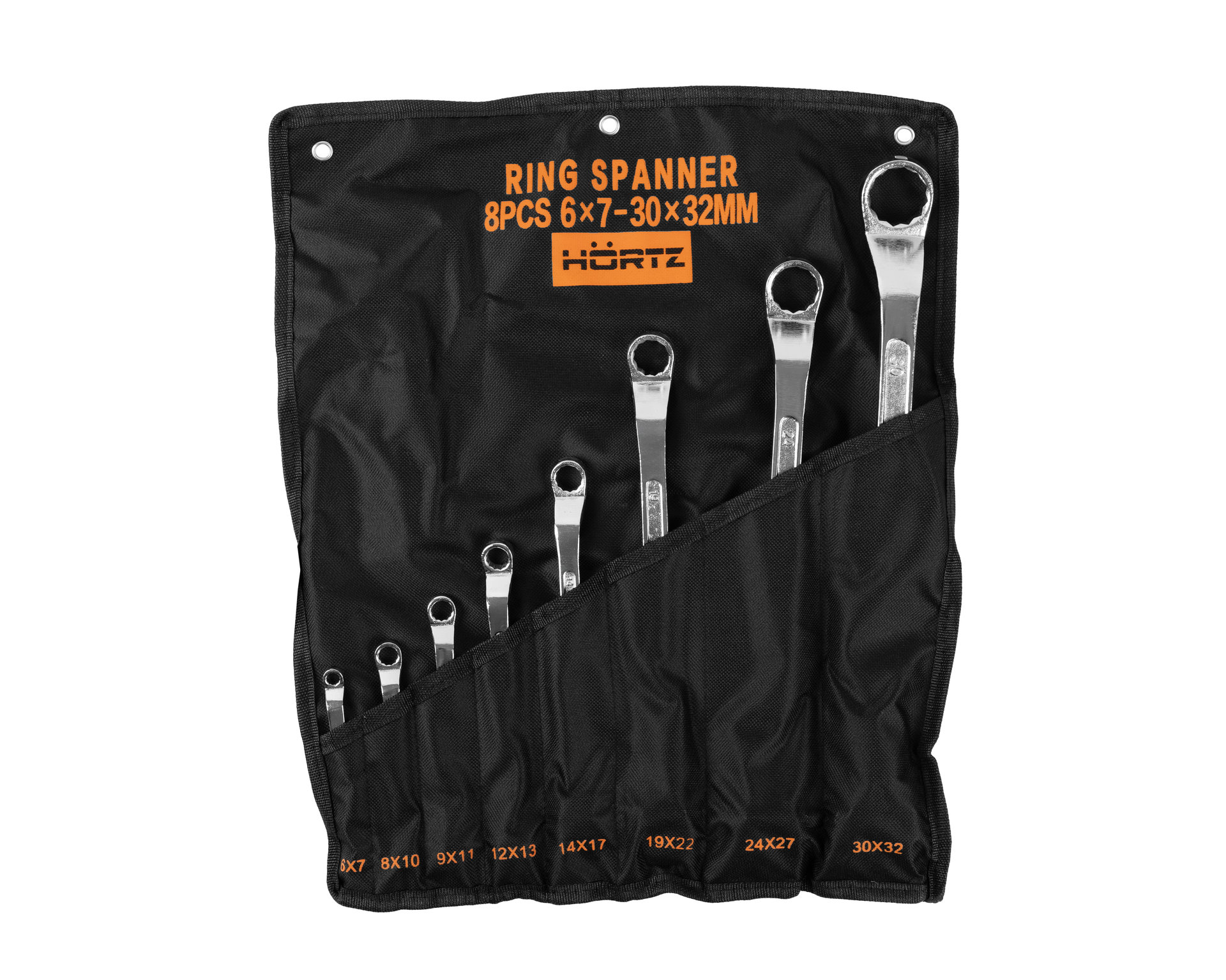 Набор ключей накидных двусторонних 8 шт. (6-32) хромированных HORTZ