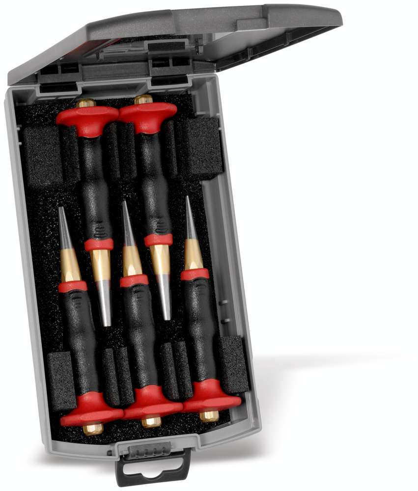 Набор пробойников DIN 6458 с протектором, 5 пр., пробойники DIN 6458 O 2/3/4/5/6 мм, 8-гран. профиль 10 мм, пластиковый кейс (RE-4241420)