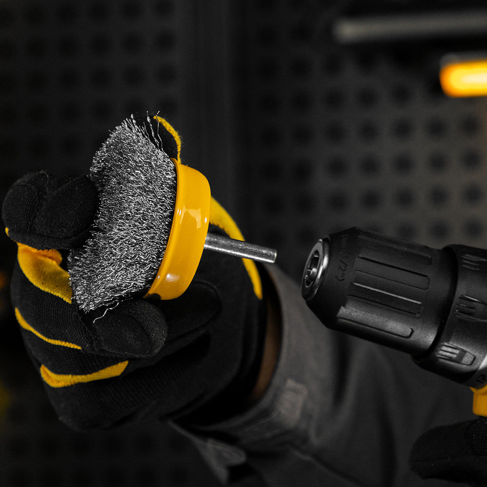 Щетка для дрели, 75 мм, Чашка, со шпилькой, нержавеющая витая проволока Denzel (744773)