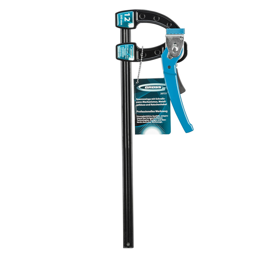 Струбцина реечная быстрозажимная 12, металлический корпус, рычажный храповой механизм, 300 мм Gross (20721)