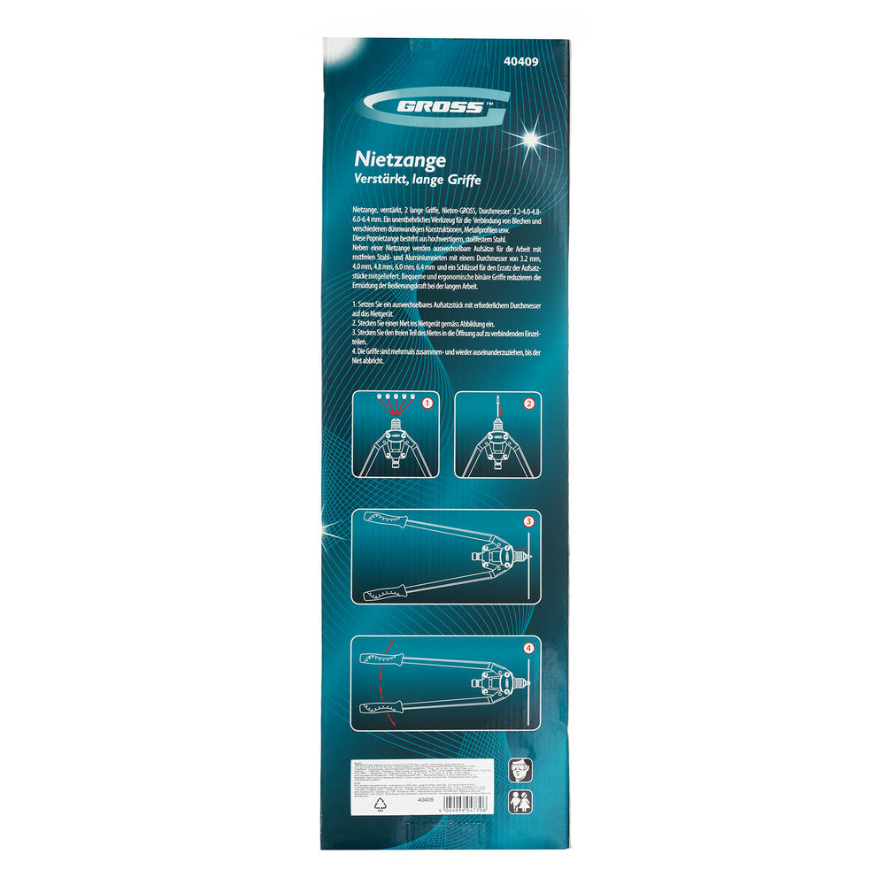 Заклепочник двуручный усиленный 520 мм, удлин.рукоятки, для заклепок 3.2-4.0-4.8-6-6,4 Gross (40409)