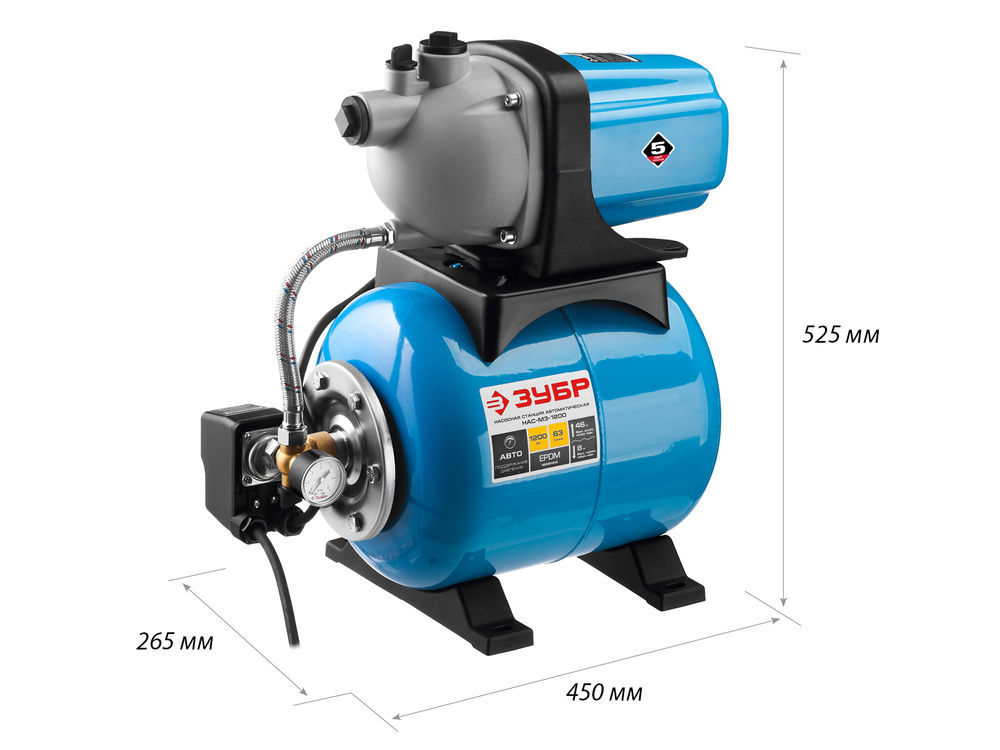Насосная станция автоматическая 1200 Вт, бак 20 л ЗУБР НАС-М3-1200