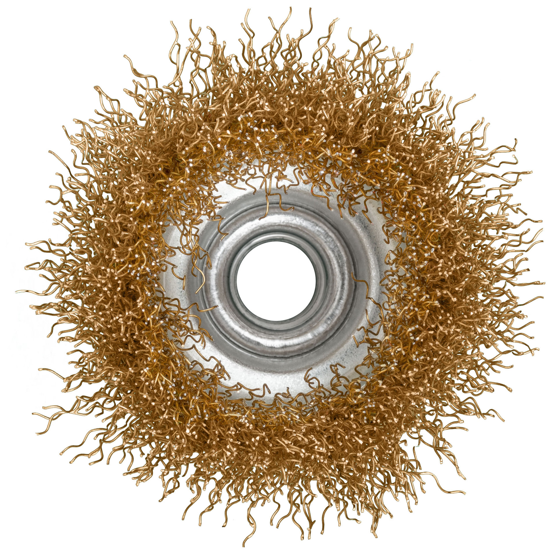 Корщетка-чашка, гайка М14, стальная латунированная волнистая проволока 65 мм (39265)