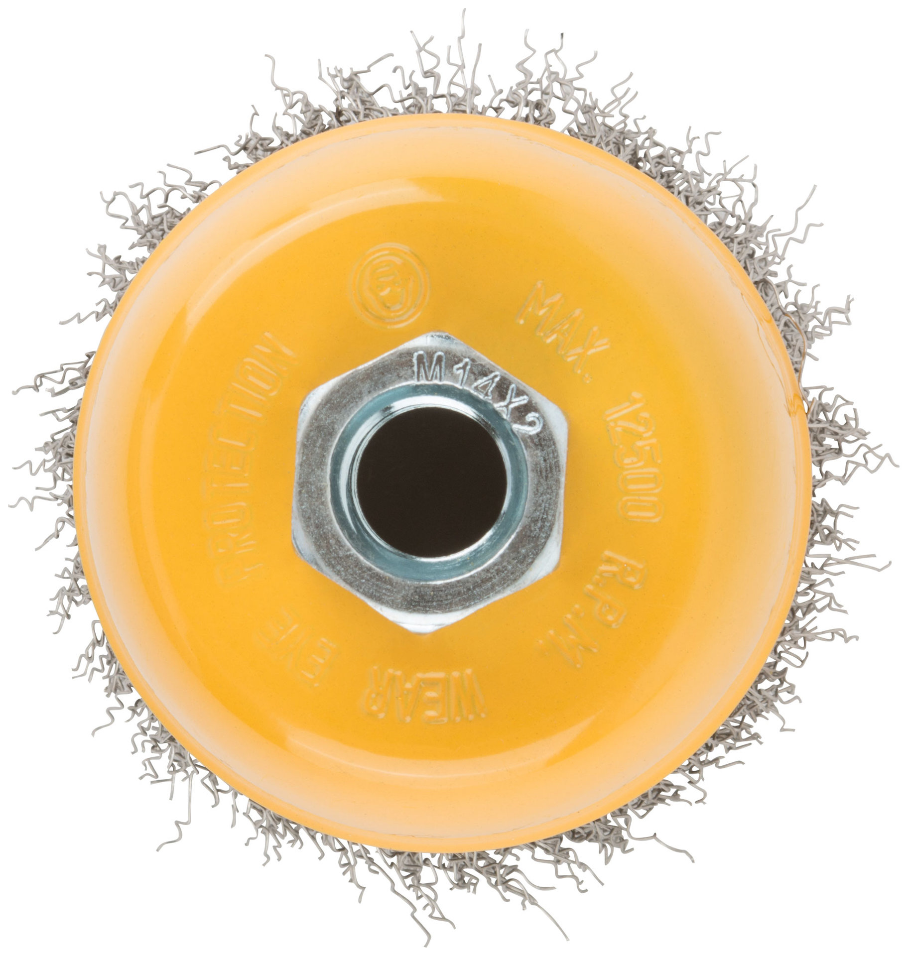 Корщетка-чашка, гайка М14, волнистая проволока, нержавеющая сталь 75 мм (38842)