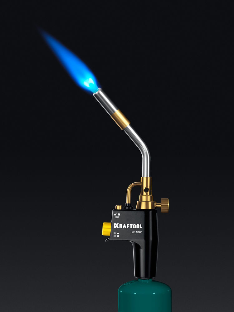 Газовая горелка Blue Fire KF-9000, с пьезоподжигом на баллон, турбо нагрев + 30%, 2000°C KRAFTOOL 55510
