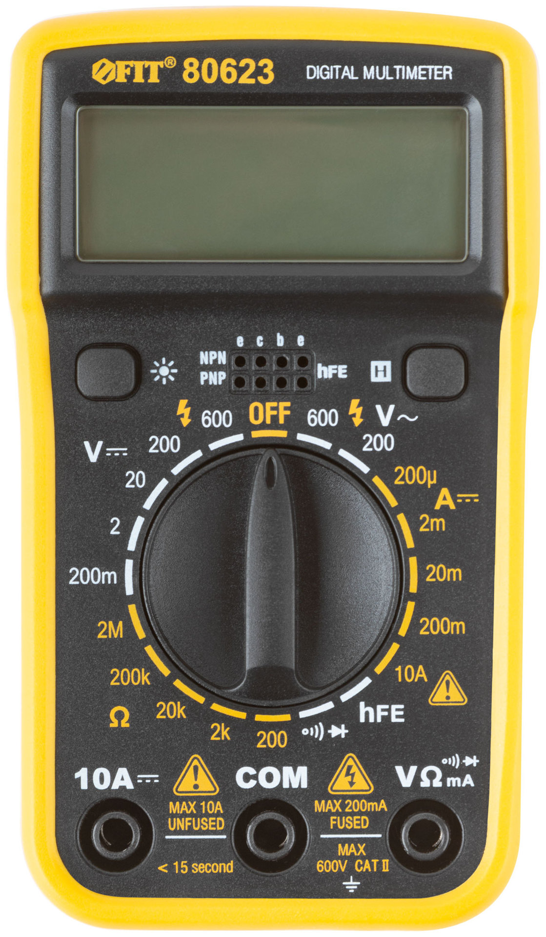 Мультиметр 0,1 мВ-600 В; 0,1 В-600 В; 1 мкА-10 А; 0,1 Ом-2 МОм; коробка (80623)