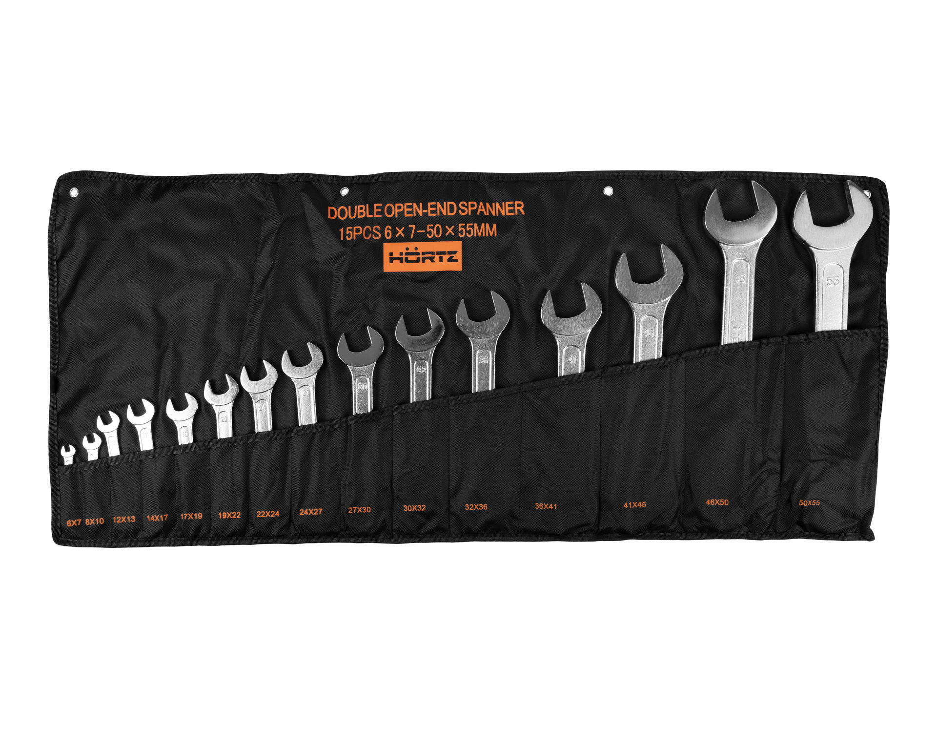 Набор ключей гаечных (рожковых) двусторонних 15шт. (6-55) хромированных HORTZ