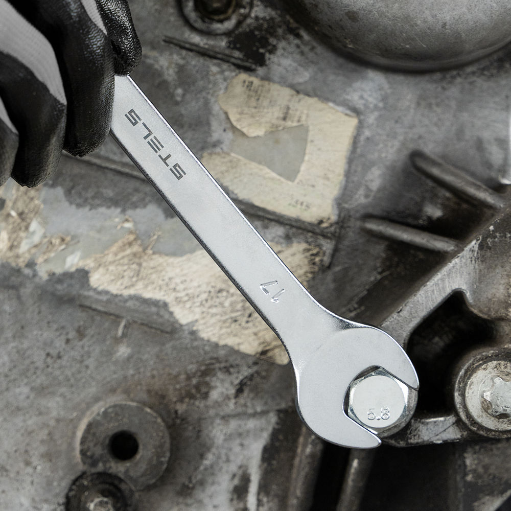 Набор ключей комбинированных, 8-19 мм, 8 шт, CrV, матовый хром Stels